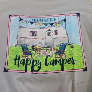 Southern Girl Prep NEW Long Sleeve Shirt Cotton Happy Camper LARGE gray pink